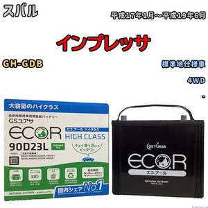 国産 バッテリー GSユアサ ECO.R HIGH CLASS スバル インプレッサ GH-GDB 平成17年1月～平成19年6月 EC90D23LHC