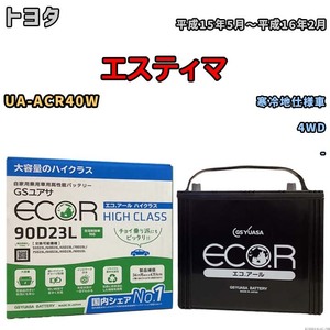 国産 バッテリー GSユアサ ECO.R HIGH CLASS トヨタ エスティマ UA-ACR40W 平成15年5月～平成16年2月 EC90D23LHC