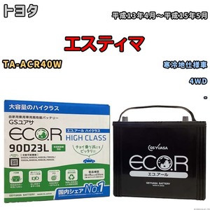 国産 バッテリー GSユアサ ECO.R HIGH CLASS トヨタ エスティマ TA-ACR40W 平成13年4月～平成15年5月 EC90D23LHC