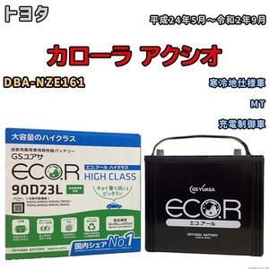 国産 バッテリー GSユアサ ECO.R HIGH CLASS トヨタ カローラ アクシオ DBA-NZE161 平成24年5月～令和2年9月 EC90D23LHC