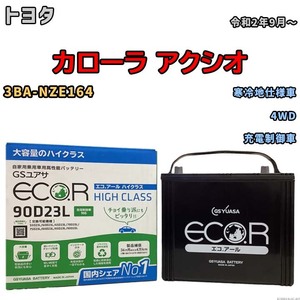 国産 バッテリー GSユアサ ECO.R HIGH CLASS トヨタ カローラ アクシオ 3BA-NZE164 令和2年9月～ EC90D23LHC