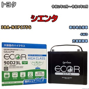 国産 バッテリー GSユアサ ECO.R HIGH CLASS トヨタ シエンタ 3BA-NCP175G 令和2年6月～令和4年8月 EC90D23LHC