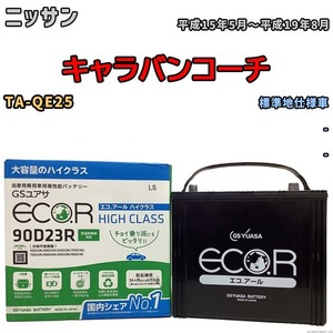 国産 バッテリー GSユアサ ECO.R HIGH CLASS ニッサン キャラバンコーチ TA-QE25 平成15年5月～平成19年8月 EC90D23RHC