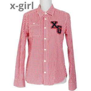 エックスガール ギンガムチェックシャツ サイズ1 x-girl 赤 ワッペン