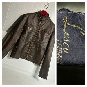 70's ヴィンテージ Lesco LEATHERS レスコレザーズ　TALONジップ　肉厚　レザー　スタンド シングルライダースジャケット 茶 40 L程 J-100