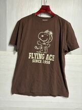 Peanuts COLLECTION ピーナッツコレクション　FLYING ACE スヌーピー　SNOOPY パイロットデザイン　焦げ茶　半袖 Tシャツ L ダークブラウン_画像3