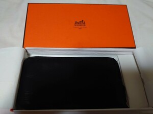 エルメス HERMES 男女兼用 長財布 アザップ リザードオールレザー　ブラック　黒