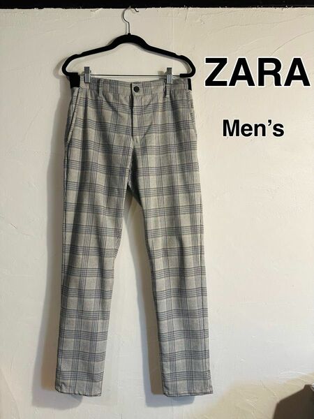 ZARA コンフォートパンツ　メンズ パンツ チェック柄 グレー系