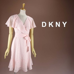 新品 DKNY 6/11号 ダナキャラン ピンク 花柄 シフォン カシュクール風 ワンピース パーティドレス 結婚式 二次会 披露宴 春夏 華32W0911