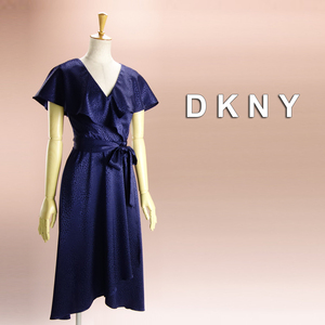 新品 DKNY 2/9号 ダナキャラン 紺 Aライン ワンピース パーティドレス 半袖 結婚式 二次会 披露宴 フォーマル お呼ばれ 発表会 華42W1507