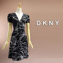 新品 DKNY 8/13号 ダナキャラン 黒 白 花柄 ワンピース パーティドレス 半袖 結婚式 二次会 披露宴 フォーマル お呼ばれ 発表会 輝53W3003_画像1