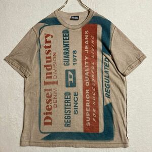 【良品】DIESEL ディーゼル インサイドアウト 半袖 Tシャツ カットソー 総柄 ロゴデザイン ベージュ系 XL 大きいサイズ メンズ