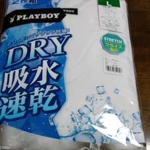 新品未使用☆PLAYBOYメンズ半袖V首シャツ2枚組　Lサイズ　DRY吸水速乾　フライス編み