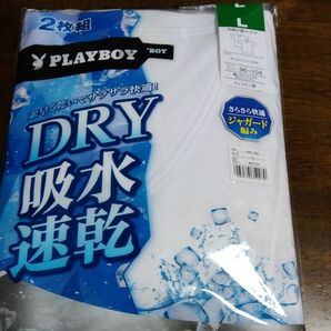 新品未使用☆PLAYBOYメンズ半袖V首シャツ2枚組　Lサイズ　DRY吸水速乾　ジャガード編み