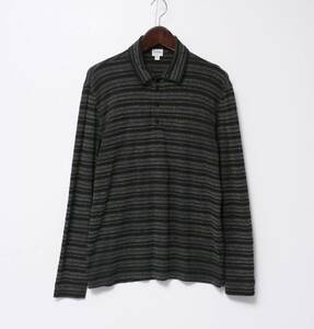 TH4337 アルマーニコレツィオーニ/ARMANI COLLEZIONI/長袖ポロシャツ/メンズXL/グレー系/ボーダー/ネップカットソー