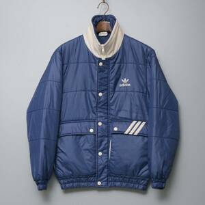 TH0765//70s～80sヴィンテージ/西ドイツタグ/デサント製*アディダス/adidas*メンズS/中綿ジャケット/ジップアップブルゾン/紺/ネイビー