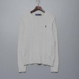 TH3645 ポロラルフローレン/POLO RALPH LAUREN/クルーネックセーター/メンズM/ライトグレー系/コットンニット/ケーブル編み/ニット