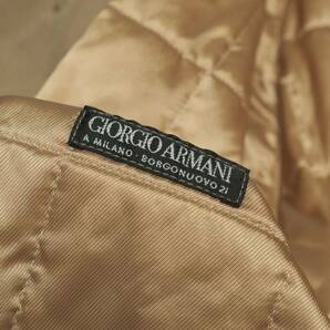 GP5512◎90’s イタリア製 GIORGIO ARMANI ジョルジオアルマーニ ピーチスキン 中綿 ベルテッドコート 比翼 ロングコート カーキ サイズ44の画像6