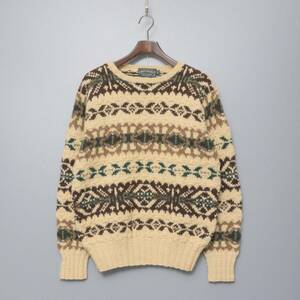 TH3640□90s vintage*POLO COUNTRY/ポロカントリー*ラルフローレン*総柄*HANDKNIT*長袖*クルーネックセーター/ウールセーター*メンズ*M