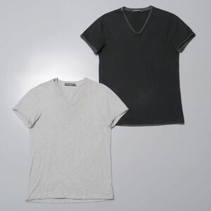 GP6516□イタリア製*ドルチェ＆ガッバーナ/DOLCE&GABBANA*2点セット*Tシャツ/カットソー*Vネック*半袖*杢グレー系/ブラック系*メンズ*46