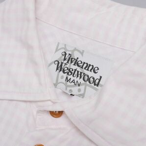 TH3749 ヴィヴィアンウエストウッドマン/ワイドカラーシャツ/メンズ46/ピンク系/コットン/オーブ刺繍ロゴ/長袖シャツ/ギンガムチェックの画像6