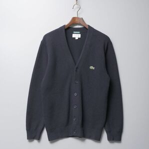 TH4018□ラコステ/LACOSTE*ワニ刺繍*Vネック*長袖*ウールニットカーディガン*ネイビー系/紺系*メンズ*sizeUS Sの画像1