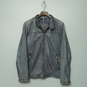 STH0834◎Massimo Dutti マッシモドゥッティ 羊革 ソフトレザー シングルライダース ジャケット ブルゾン ブルー系 サイズS