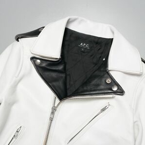 TH3918//*アーペーセー/A.P.C.*メンズS/ダブルライダースジャケット/レザージャケット/ジップアップブルゾン/革ジャン/バイカラー/白×黒の画像3