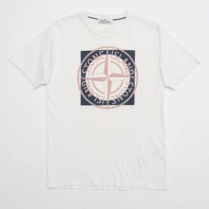 GO5739□ストーンアイランド/STONE ISLAND*ロゴプリント*クルーネック/丸首*半袖*Tシャツ*ホワイト系*メンズ*sizeM