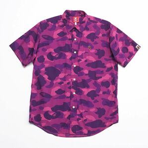 GO5747□ア ベイシング エイプ/A BATHING APE*COLORCAMO総柄/カモフラ/迷彩*ユニオンジャックタグ*半袖*レギュラーカラーシャツ*メンズ*Sの画像1