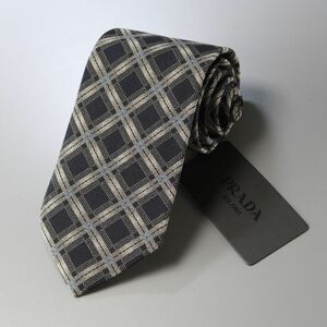 MG2202* unused Italy made PRADA Prada check pattern .. pattern silk necktie print necktie silk Thai 