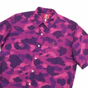 GO5747□ア ベイシング エイプ/A BATHING APE*COLORCAMO総柄/カモフラ/迷彩*ユニオンジャックタグ*半袖*レギュラーカラーシャツ*メンズ*Sの画像3