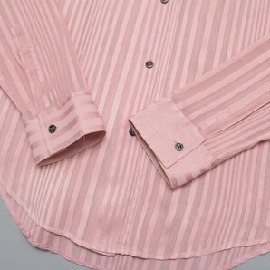 GP5737◇イタリア製 Dior/ディオールオム 透け感 長袖 ストライプシャツ レギュラーシャツ ピンク系 メンズ39の画像4