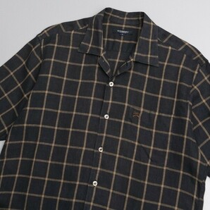 TE8995◇バーバリー BURBERRY LONDON メンズS 半袖 リネンシャツ チェックシャツ ワンピースカラーシャツ ブラック系の画像3