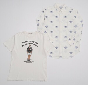 TG8266* boat house *VAN/ Van × boat house × Captain Santa 2 pieces set men's L print / short sleeves T-shirt + button down shirt white series 