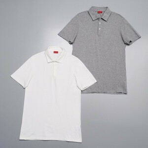 TH1467* Italy made i The iaISAIA 2 pieces set men's S deer. . polo-shirt with short sleeves pull over white / gray series 