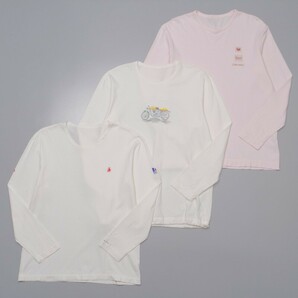 GP7603◇パパス/Papas メンズM 3枚セット プリント 刺繍 ロゴパッチ 長袖Tシャツ ロンT カットソー 白/ピンク系の画像1