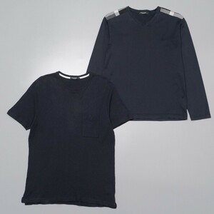 TG7685◇ブラックレーベルクレストブリッジ 2枚セット メンズL クルーネック/半袖Tシャツ ＋ Vネック/長袖/カットソー/ロンT ネイビー系