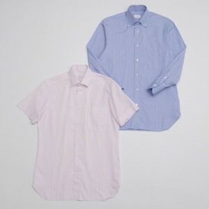 TH1529* Ermenegildo Zegna 2 шт. комплект мужской 39-15.5 короткий рукав / длинный рукав кнопка down рубашка полоса рубашка розовый / оттенок голубого 