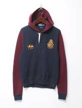 TH4459□ポロラルフローレン/Polo by Ralph Lauren*コットン*ハイゲージニット*プルオーバーパーカー*ネイビー×ボルドー系*メンズ*sizeLL_画像1