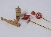 ■ 籠入り　ミニチュア　民芸玩具　手作りおもちゃ　犬張り子、手毬、雪うさぎ、でんでん太鼓 ■ _画像7