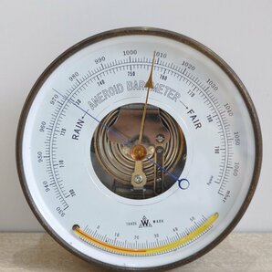 [W3943] ANEROID BAROMETER TRADE W MARK / 気圧計 温度計 晴雨計 アネロイドバロメーター レトロ 船舶用 インテリア 現状品の画像1