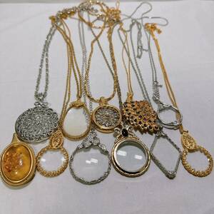  magnifier magnifying glass silver Gold color necklace pendant necklace 11 point summarize approximately 280g pearl rhinestone etc. 