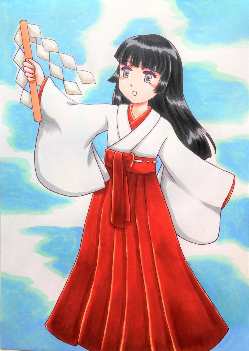 Handgezeichnete Illustration auf Kopierpapier im A5-Format. Schreinjungfrau im blauen Himmel, Comics, Anime-Waren, handgezeichnete Illustration