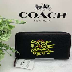 コーチ COACH 長財布 財布 キースヘリング コラボ アコーディオン ウォレット プレゼント 贈り物 ギフト ブラック 黒 メンズ 87107 A193Z