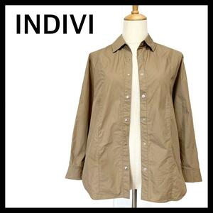 INDIVI Indivi long sleeve shirt snap-button cotton beige XS