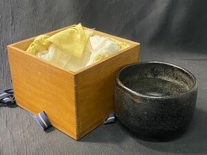 楽焼 大野九行造 黒茶碗 抹茶碗 茶道具 約高さ8.5×口径10cm 【F】0420-08【6】