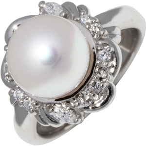 Кольцо (кольцо) Pt900 Pearl Pearl 8,9 мм/алмаз 0,23CT