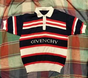 GIVENCHY ニットポロシャツ Lサイズ イタリア製 コットンニット オールドジバンシー ボーダー トップス ポロシャツ