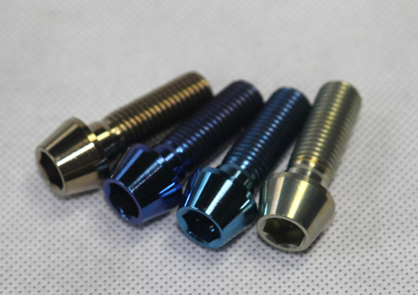鍛造64チタンボルト テーパーキャップボルト M10x35mm P1.25 陽極酸化